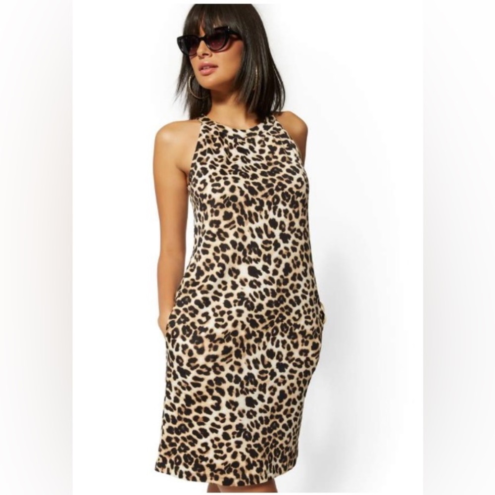 NWT! New York & Co. Leopard-Print Cotton Halter Shift Dress